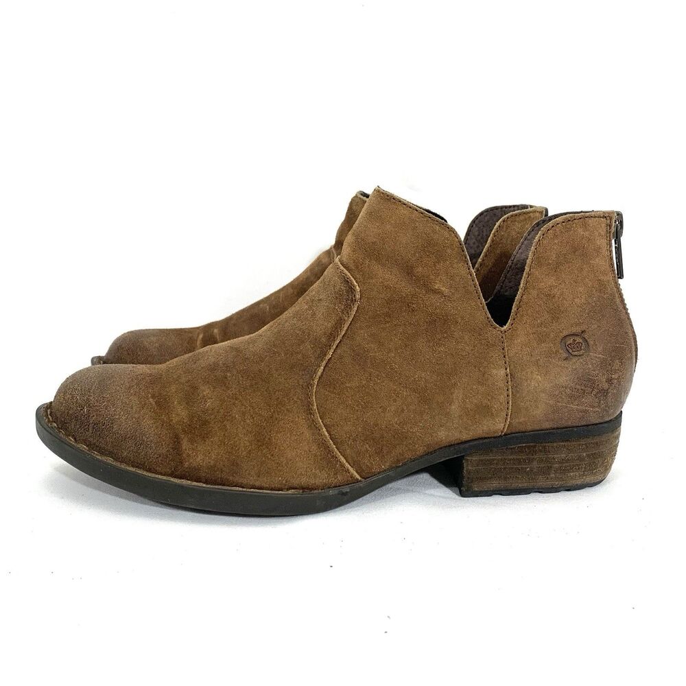 Born Women’s Brown Bootie Zip Suede Leather Western Distressed Size 8.5M